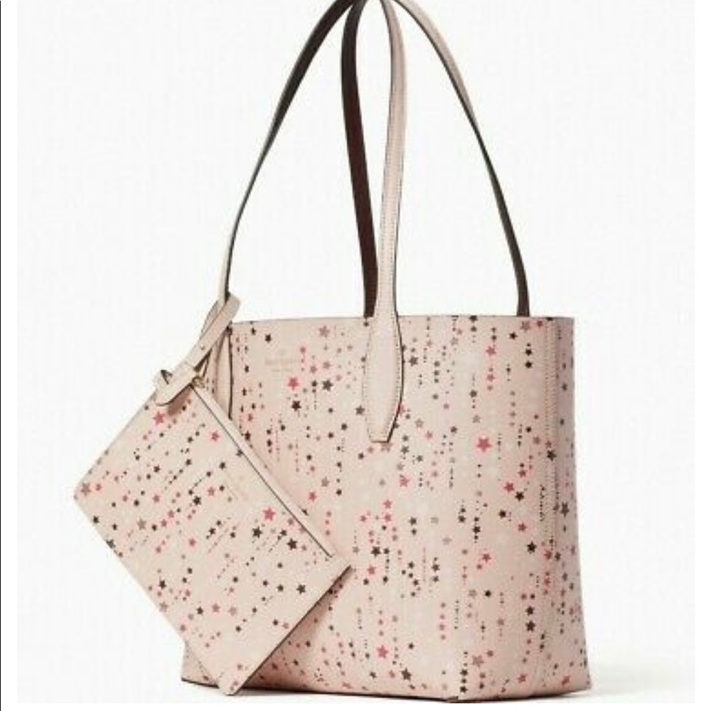 Kate Spade Twinkle Reversible Leather Tote Pale Pink Pouch Purple